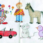 Такие рисунки получились у меня по книге "Тюрк, Праделла: Веселая школа рисования для детей от 3-х лет"